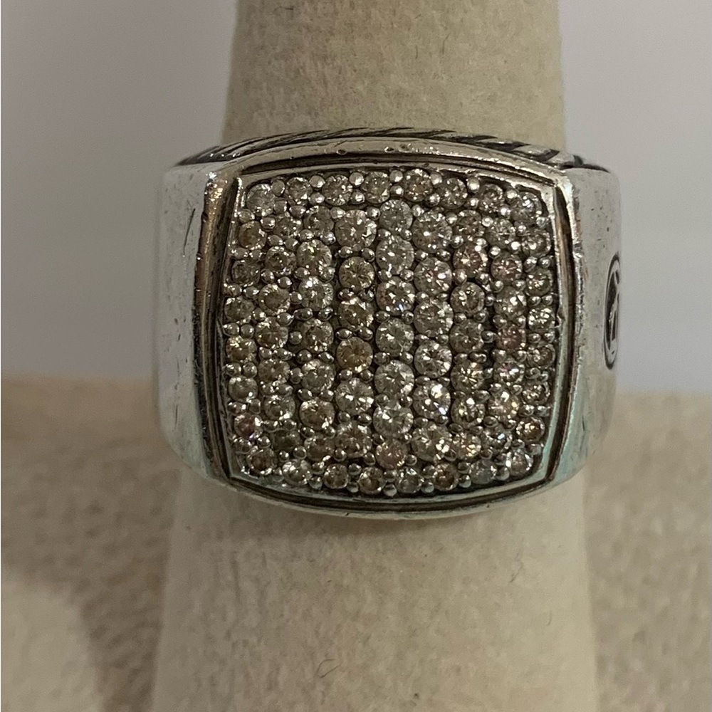 David Yurman Silver Ring and diamond signet style ring